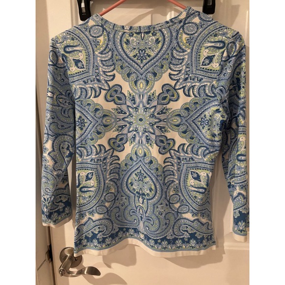 J. McLaughlin Blue Paisley Print‎ 3/4 Sleeve Top Womens Size Small - Picture 3 of 3